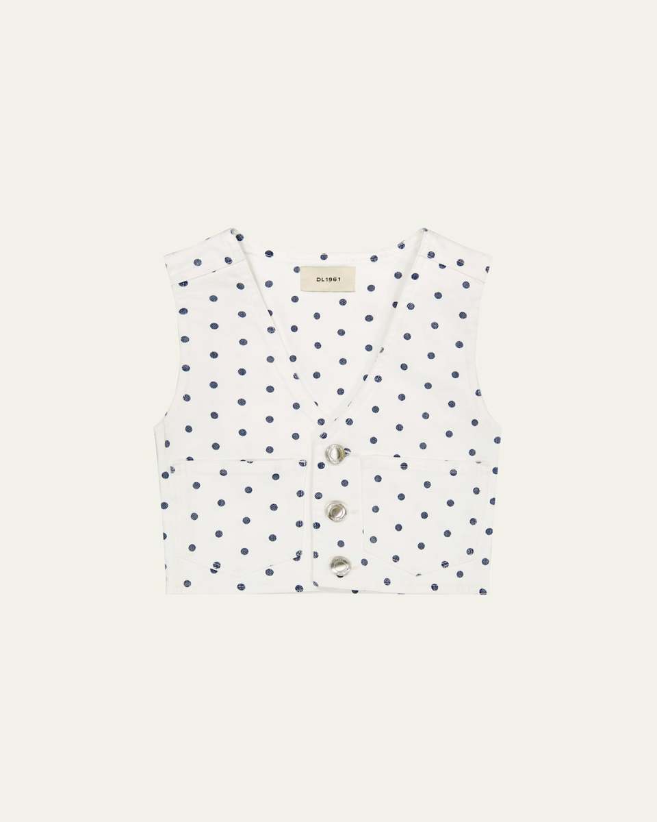Girl's Zizi Polka Dot Denim Vest, Size S-L